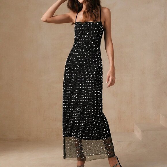 Black Party Women's Sequin Patchwork Summer Strappy Dress - Picture 7 of 7